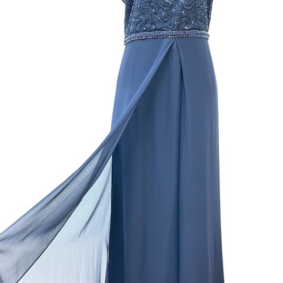 Carolina Herrera Vintage Sz 6 Blue Beaded Sequin Silk Chiffon Long Formal Dress - Picture 8 of 16